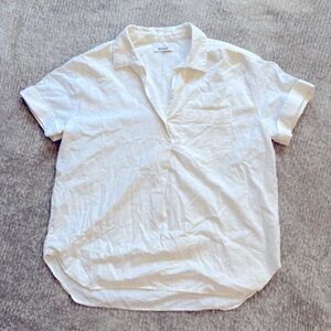 Madewell White Linen Blend Short Sleeve Collared Shirt Size M Neutral Minimalist